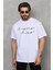 Bisiklet Yaka Baskılı Oversize T-Shirt - Beyaz 3