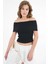 Siyah Madonna Yaka Omzu Açık Fitilli Örme Crop Bluz 1