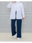 Lacivert Beli Lastikli Bürümcük Kumaş Geniş Paça Rahat Kesim Pantolon 2