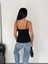 Askılı Dekolte Deraylı Bluz Crop - Siyah 2