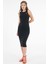 Siyah Bisiklet Yaka Kalp Baskılı Fitilli Bodycon Örme Midi Elbise 3