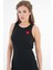 Siyah Bisiklet Yaka Kalp Baskılı Fitilli Bodycon Örme Midi Elbise 4
