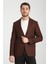 Parcessi Erkek Kahve Kazayağı Desenli Slim Fit Dar Kesim Esnemeyen Kumaş Spor Blazer Ceket 1