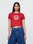 Kadın Kırmızı %100 Organik Pamuk Vintage Soft Crop T-Shirt 1