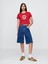 Kadın Kırmızı %100 Organik Pamuk Vintage Soft Crop T-Shirt 4