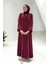 Çizgi Detaylı Boydan Fermuarlı Tam Boy Ferace 6011 Bordo 1