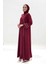 Çizgi Detaylı Boydan Fermuarlı Tam Boy Ferace 6011 Bordo 3