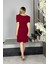 G1388 Balon Kol Düğme Detaylı Elbise Bordo 5
