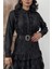 Kadın Siyah Kemerli Özel Tasarım Dantel Detaylı Elbise DPMS2547 2