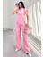 PNT-07409 Pembe Atlas Kumaş Palazzo Pantolon 2