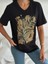 Büyük Beden Yaprak Baskı ve Pullu Tişört 4