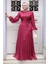 Desenli Bordo Tesettür Elbise 23272BR 1