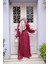 Desenli Bordo Tesettür Elbise 23272BR 3