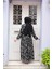 Desenli Siyah Tesettür Şifon Elbise 23772S 3