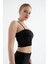 Siyah Parlak Pullu Askılı Polyester Kumaş Crop 2