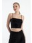 Siyah Parlak Pullu Askılı Polyester Kumaş Crop 3