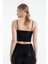 Siyah Parlak Pullu Askılı Polyester Kumaş Crop 5