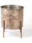 Dalga Desenli Ayaklı Silindir Metal Çiçeklik Saksı Altın Eskitme 21,5 x 24,5 x 21,5 cm . 1