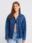 50749 Dilvin Ön Bölümü Dikişli Oversize Denim Gömlek 1