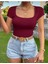Kare Yaka Basic Dar Kesim Kısa Kollu Body Full Likralı Tam Kalıp 1