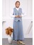 Mavi Çiçek Nakışlı Yelek Etekli Kot Takım 1