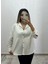 Keten Oversize Gömlek Krem Çizgili 4