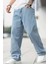 Erkek Baggy Model Açık Mavi Asit Yıkama Kot Pantolon Denim Jean 1