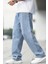 Erkek Baggy Model Açık Mavi Asit Yıkama Kot Pantolon Denim Jean 2