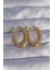 Pirinç Gold Renk Zirkon Taşlı Oval Model Küpe - TJ-BKP9079 2