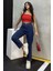 Düz Orta Kadın Mavi Slim Fit Mom Pantolon 1