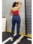 Düz Orta Kadın Mavi Slim Fit Mom Pantolon 2