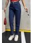 Düz Orta Kadın Mavi Slim Fit Mom Pantolon 3