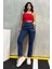 Düz Orta Kadın Mavi Slim Fit Mom Pantolon 4