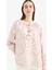Relax Fit Bağcıklı Yaka Desenli Uzun Kollu Tesettür Gömlek Tunik E1100AX25HS 1