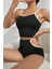 Kadın Siyah Beyaz Şortlu Cut-Out Detaylı Gecelik Takımı 4