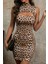 Kadın Leopar Desenli Cut-Out Detaylı Dekolteli Kolsuz Şık Gecelik 4