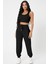 Kadın Siyah Kaşkorse Cepli Jogger Eşofman Altı ve Crop Top Bluz 1