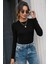 Kadın Siyah Uzun Kollu Fit Basic Crop Top Bluz 4