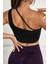 Kadın Siyah Tek Omuzlu Çapraz Askılı Crop Top Büstiyer 2