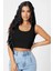 Kadın Siyah Kare Yaka Crop Top Bluz 3