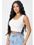 Kadın Beyaz Kare Yaka Crop Top Bluz 5