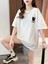 Baskılı Oversize Bisiklet Yaka T-Shirt - Beyaz 1