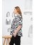 Kadın Geometrik Desen Hakim Yaka Viskon Kumaş Büyük Beden Siyah Bluz – Şık, Rahat ve Modern Stil 2