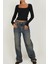 Kadın Siyah Kare Yaka Dantelli Uzun Kollu Crop Top Bluz 4