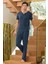25905 Erkek Lacivert Kısa Kol Düğme Detay Erkek Modal Pijama Takım 1