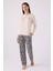 3113 Kadın Desenli Düğmeli Uzun Kollu Pijama Takımı 1