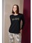 26020 Kadın Love Yourself Yuvarlak Yaka Leopar Desen Uzun Kol Pijama Takım 4