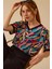 Kadın V Yaka Desenli T-Shirt 0009 Siyah 1