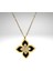 Hediye Için Çiçek Modelli Taşlı Gold-Siyah Renkli Paslanmaz Çelik Kolye 45 cm Zincir 2