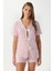Kadın Violet Pembe Şortlu Fiyonklu Alt Üst Pijama Takımı 1